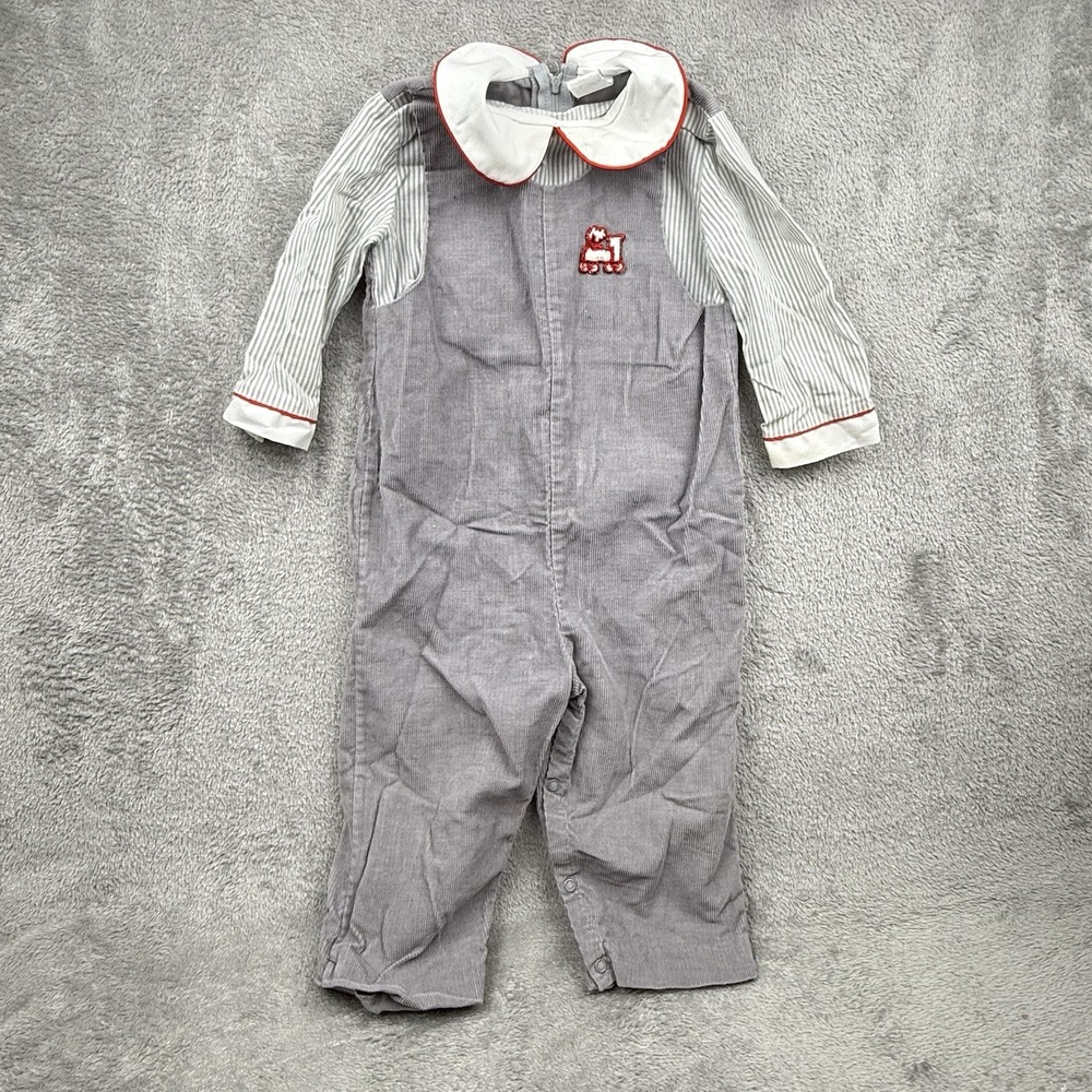 Bryan‎ Jumpsuit Baby Boy 24 Mo Corduroy Overalls L/S Train Railroad USA Made VTG